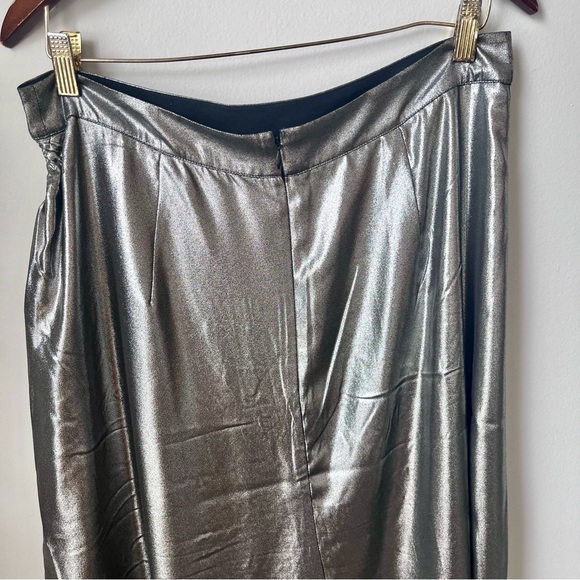 AllSaints Carla Gathered Silver Metallic Midi Skirt Side Split Polyester Size 10 - Picture 6 of 15
